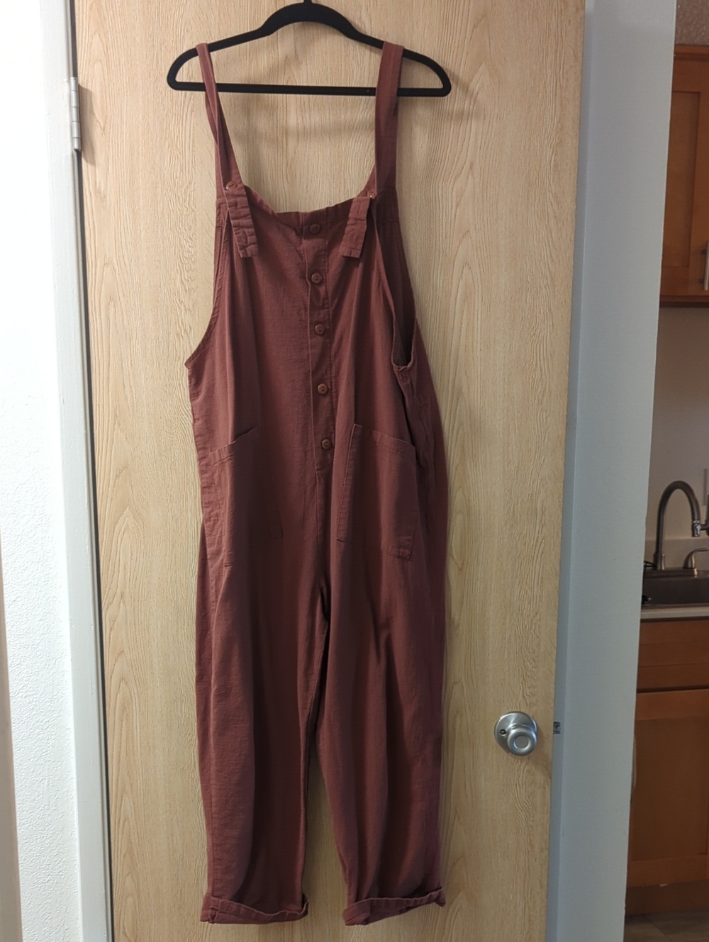 Zanzea Rust Brown Corron Button-Front Sleeveless Jumpsuit  M/L